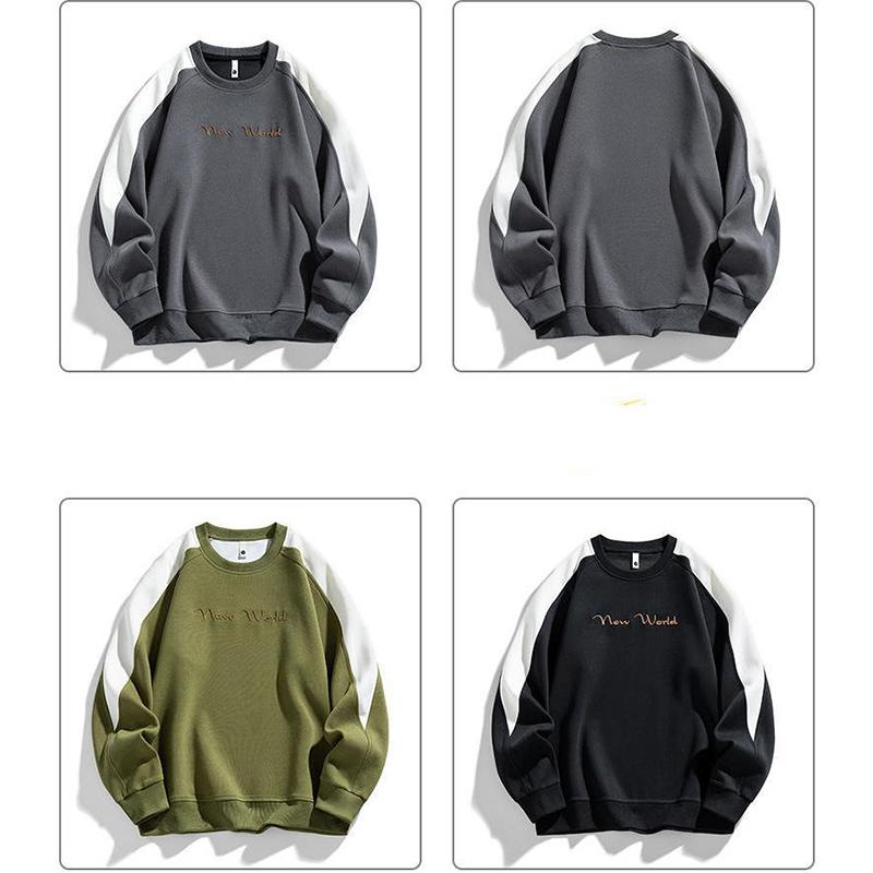 Весна и осень, большой мужской свободный круглый вырез, вышитая толстовка, модный мужской большой размер, цветная толстовка с блоками