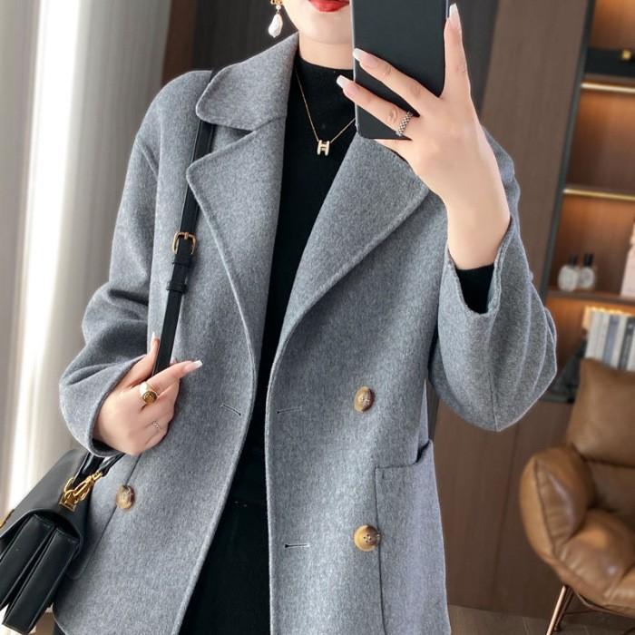 Women's Autumn Overcoat Cropped Petite Loose-Fit Jacke Ladies Solid Color Elegant Outerwear