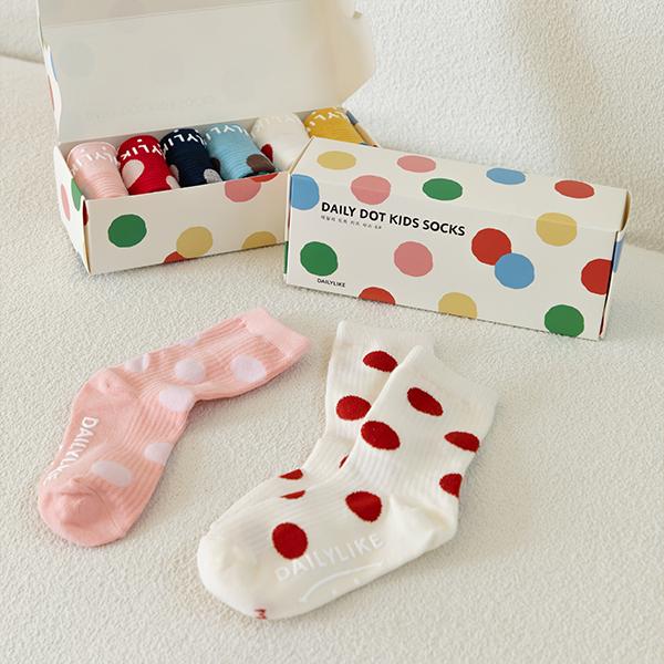 DAILYLIKE Daily Dot Rib Kids Socks 6-Pack Korean Ribbed Children Socks