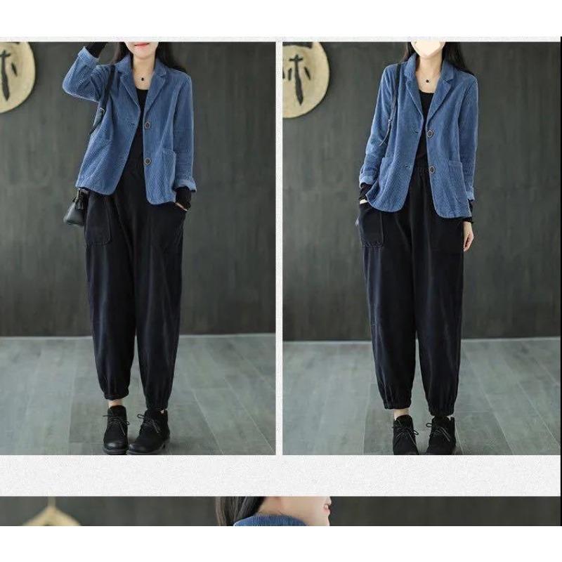 Women Corduroy Jacket Vintage Casual Coat Long Sleeve Loose Single Breasted Blazers Autumn Slim Outwears Female