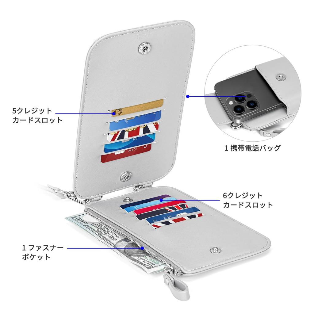 Nuoku Наплечная сумка для смартфона с сумкой для смартфона и съемной мобильной сумкой-кошельком со слотом для карт, кошелек 2-в-1, (Серый)