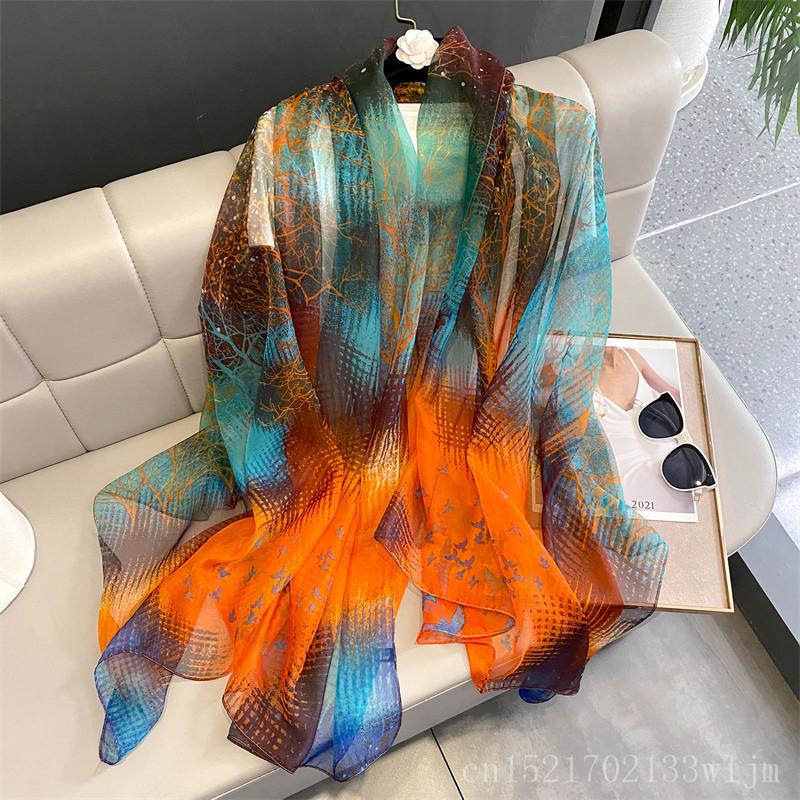 New Spring Large Female Summer Silk Thin Hijab Wraps Women Elegant Floral Scarf Shawl Pashmina Beach Stoles Bufanda Foulard
