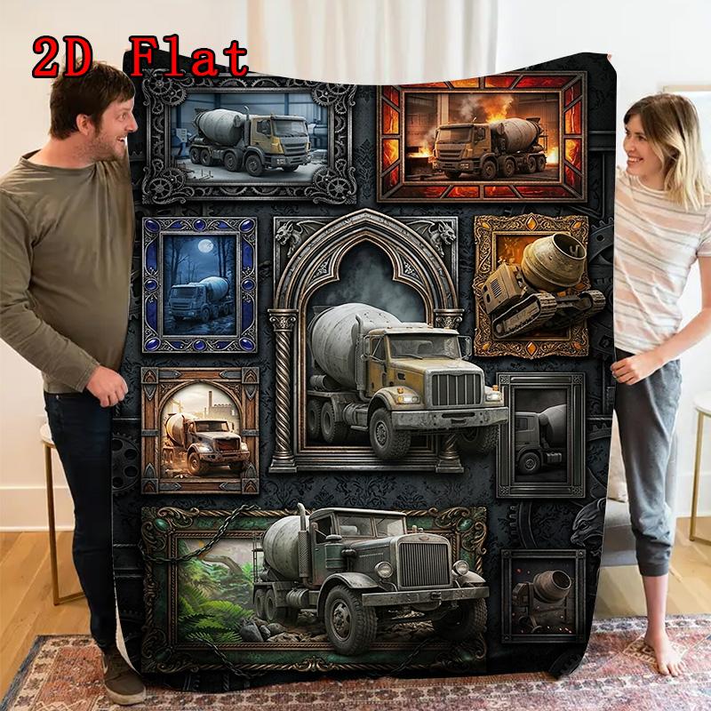 Cement Truck Gallery 2D Flat Pattern Flannel Blanket, High quality All Seasons, Home Decor, Warmth and Comfort, Perfect for Christmas Gifts.