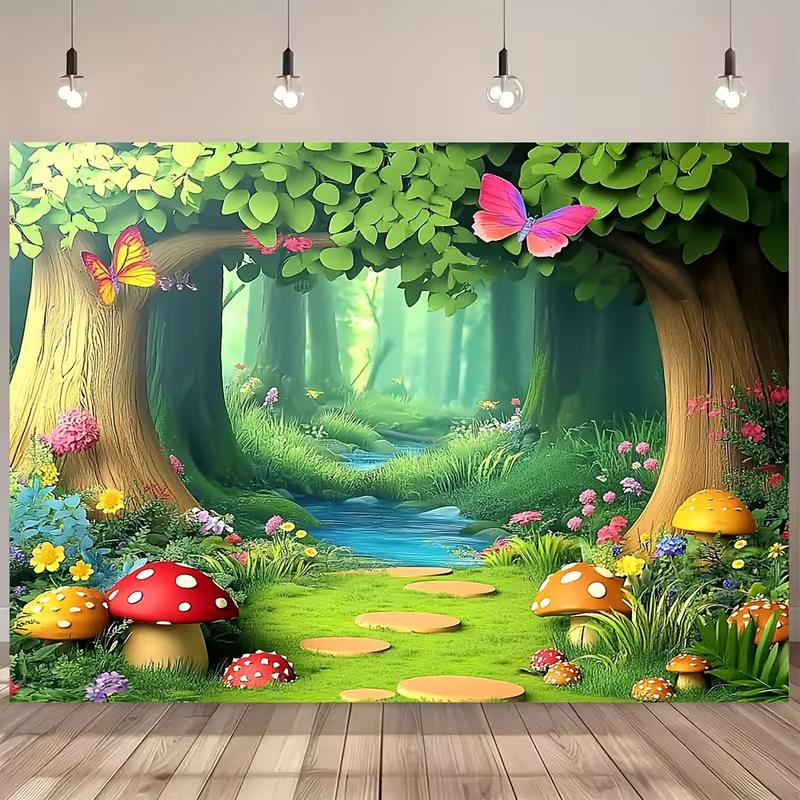 2D Enchanted Stream Forest Backdrop, 2D Fairy Tale Kids Party Decor