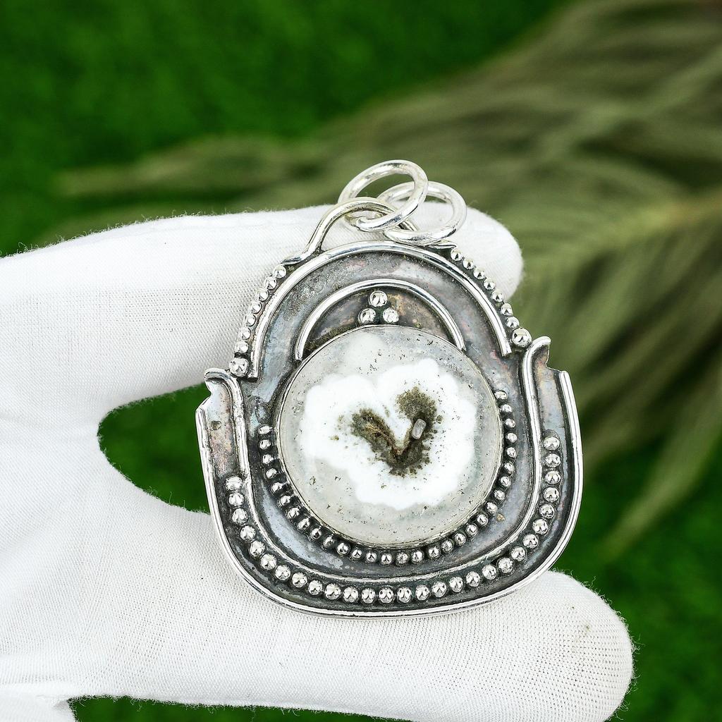 Friendship Day Deal Sterling Silver Natural White Solar Quartz Pendant Jewelry