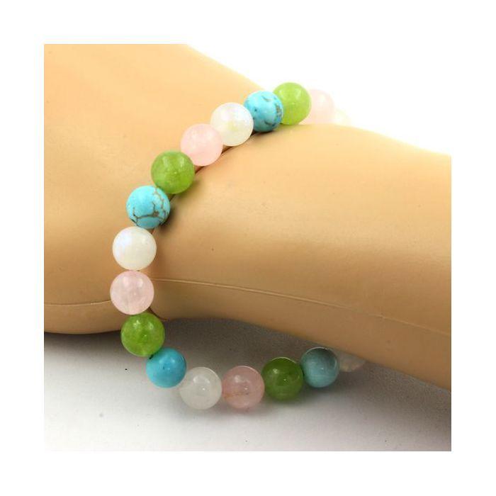 Stones and Minerals. Peridot Pearl Bracelet + Moonstone + Rose Quartz + Turquoise 8 Made In France.