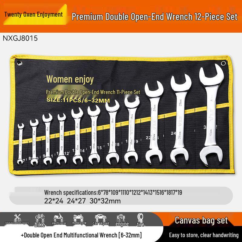 Набор рожковых ключей с двумя головками, 10 штук - Хром-ванадиевая сталь для авторемонта