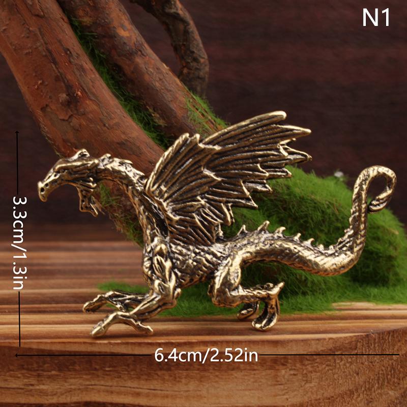 Solid Brass Pterosaur Dragon Small Statue Desktop Ornament Chinese Mythical Beast Figurines Retro Home Feng Shui Decoration