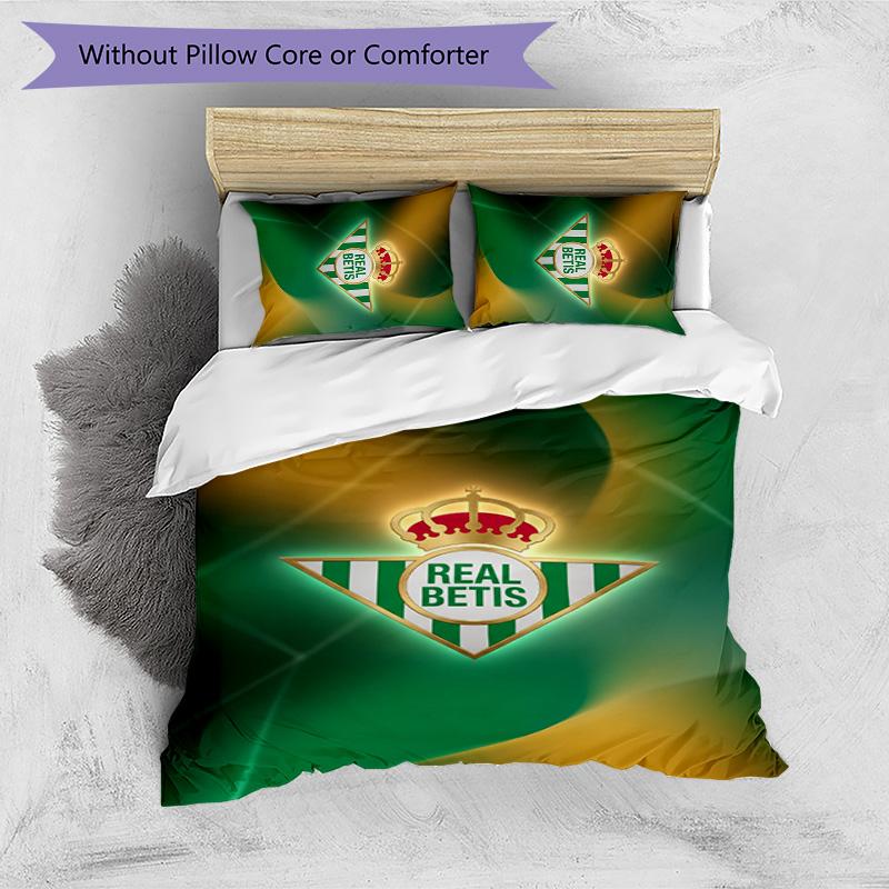Real Betis Football Printed 3 Pieces Bedding Set, Comfortable Skin Friendly Bedroom Duvet Cover Set