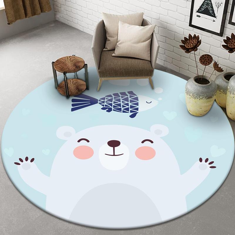 Cute Animal Print Pattern Round Floor Mat Home Bedroom Living Room Decorative Floor Mat Doormat