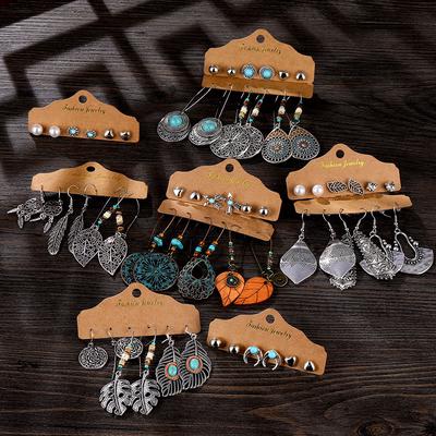 6 шт./компл. богемные женские винтажные серьги-подвески с кисточками, морская звезда и жемчуг в этническом стиле, серьги с узором в виде листьев