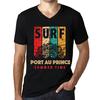 Men's Vintage Tee Shirt Graphic T Shirt V Neck Surf Summer Time PORT AU PRINCE Deep Black