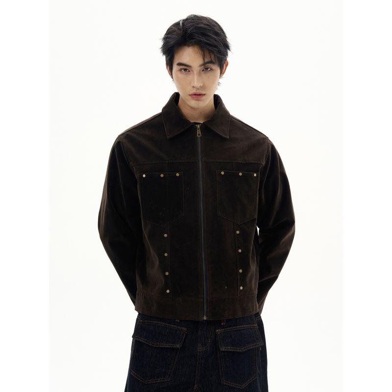 Kisko American Retro Suede Studded Lapel Jacket for Men and Women, Handsome Trendy Brand Loose Casual Jacket for Couples