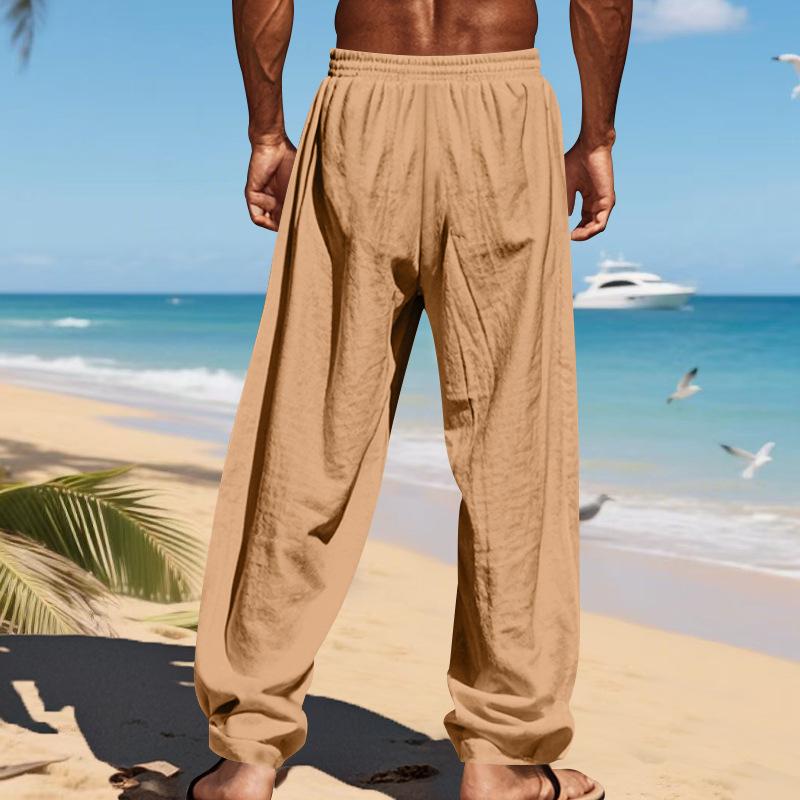 Men’s Lightweight, All-season, Loose-fitting Linen Beach and Leisure Trousers