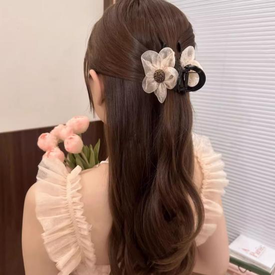 Женская заколка для волос, безопасная для кожи головы, марлевая заколка для волос с цветочным узором, долговечная, полузакрытая, конский хвост, зажим-акула, зажим для женщин, шиньон