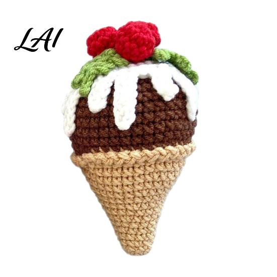 Unique Winter Holiday Gifts for Friends Handmade Crochet Christmas Ornament Ice Cream Theme Desktop Decor Handcrafted Yarn Crafts Cute Figurine Home
