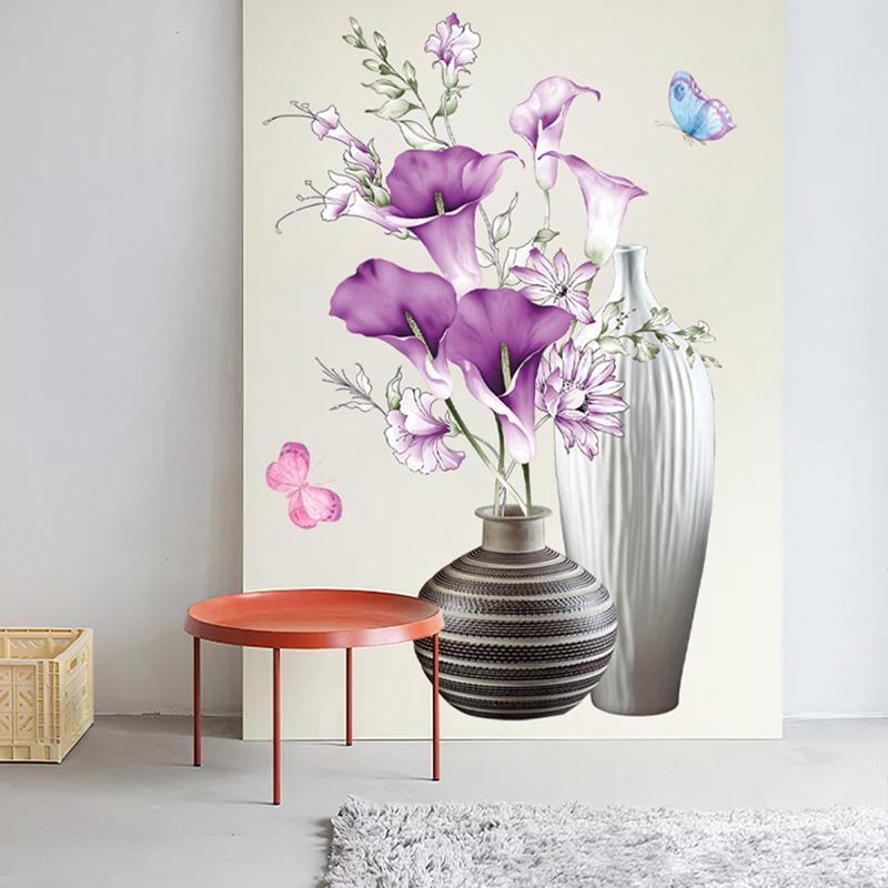 Винтажные 3D-видения ваза для цветов, наклейки на стену, домашний декор, японские съемные наклейки на стены для гостиной, спальни, крыльца, фон