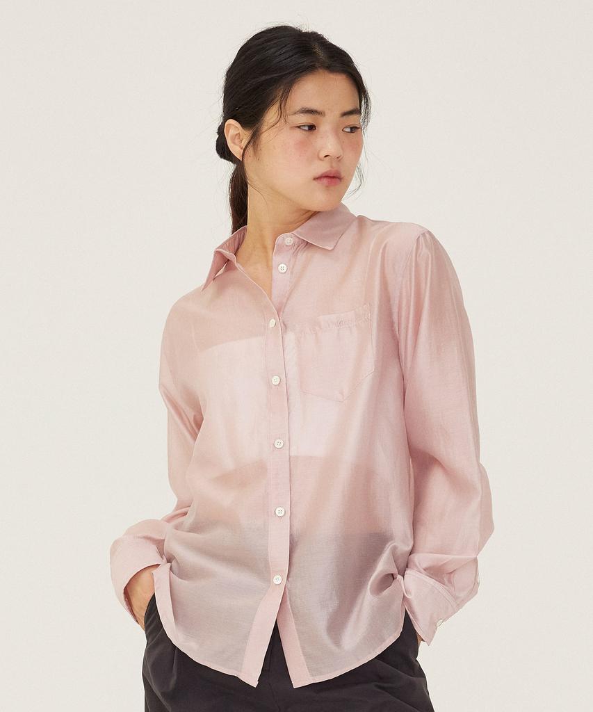 COVERNAT WOMAN Sheer Oversized Shirt Light Pink