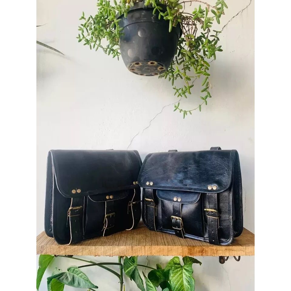 Полированная кожаная сумка-мессенджер Черная мотоциклетная сумка ручной работы черного цвета ( Размер сумки Free Sling Brown - 9 x 7 x 3 дюйма )