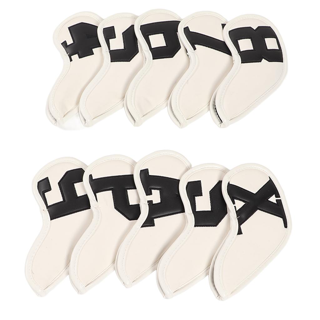 10pcs set PU Waterproof Golf Club Iron Cover Fine Sewing Process Golf Club Head Protect Case(Black Character White