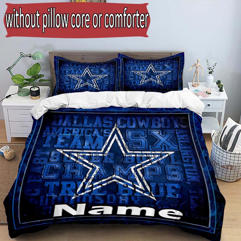 3pcs Duvet Cover Set (1*Duvet Cover + 2*Pillowcase, Without Core), Custom Name Dallas Cowboys Pattern Bedding Set, Home Bedroom Decor Gift