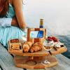Folding Wine Table Outdoor Removable Wine Glass Holder Folding Table Fruit Snack Tray Portable Wooden Picnic Table Carry Handle