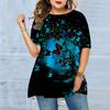 Plus Size Women's Summer Blue Butterfly Print Comfortable Short Sleeved Round Neck T-shirt Casual Baggy Medium Length T-shirt