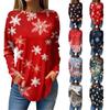 Women's Loose Round Neck Christmas  Printed Long Sleeved T Shirt Top Pullover Long Sleeved Sweatshirt