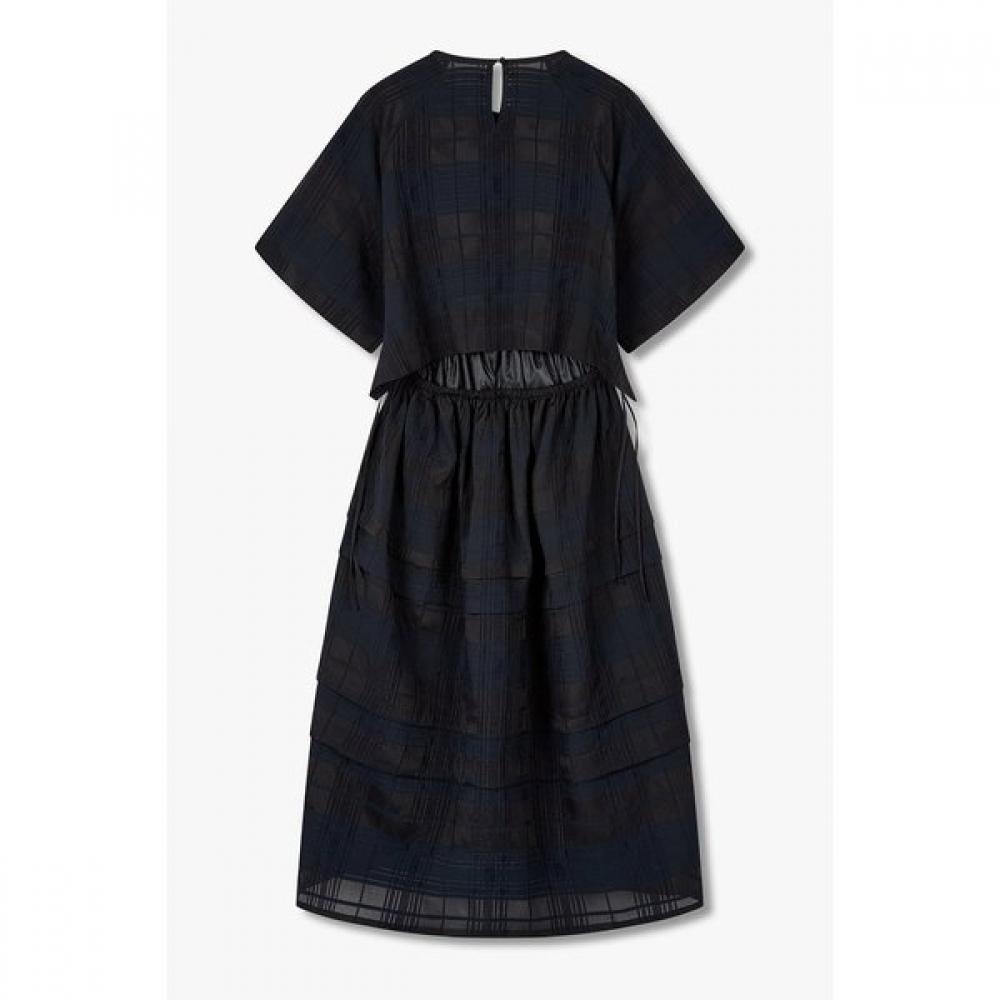 Studio Tomboy Back Open Sheer Check Short Sleeve Dress 9106241204 