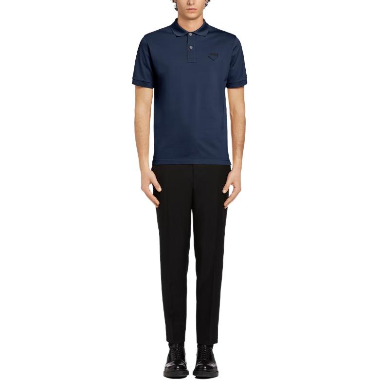 PRADA Polo Shirts Men's Blue Polo Collar Moderate Straight Fit UJN444-XGS-F0124-S-WEO