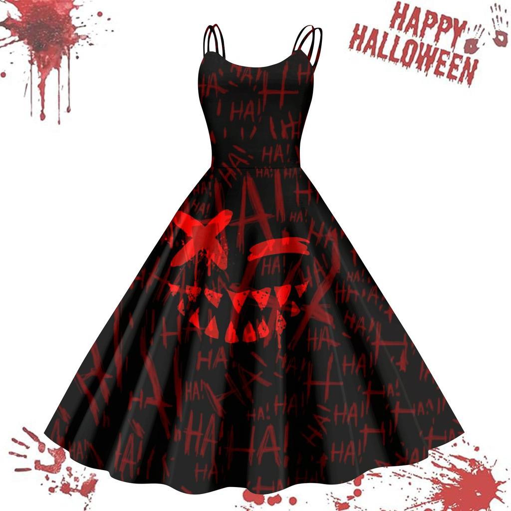 Women's Casual Halloween Printed Suspender Vintage Dress