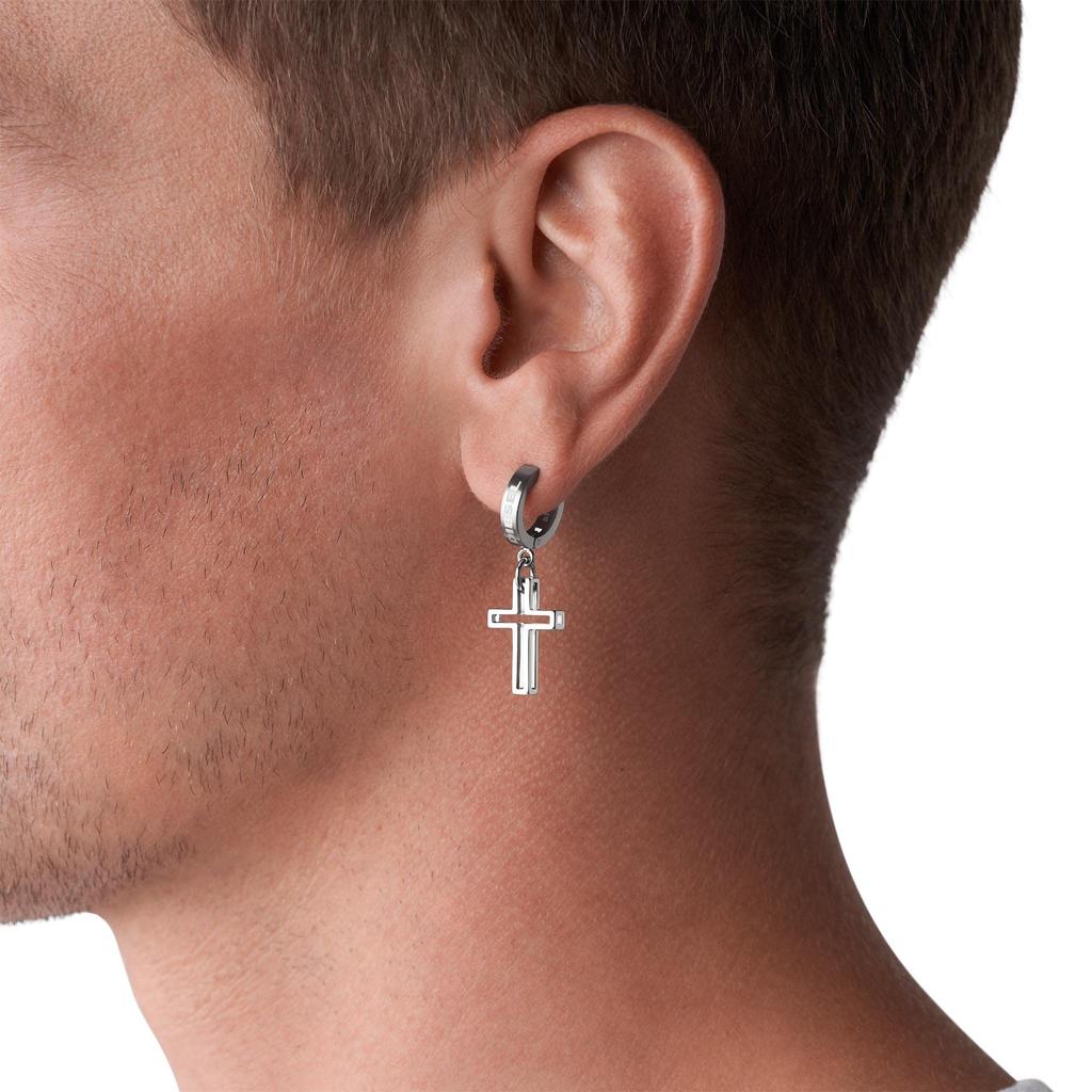 DIESEL Stainless Steel One Stainless No Silver Cross DX1333040 All-Gender Earrings, Size, Steel, Gemstones,