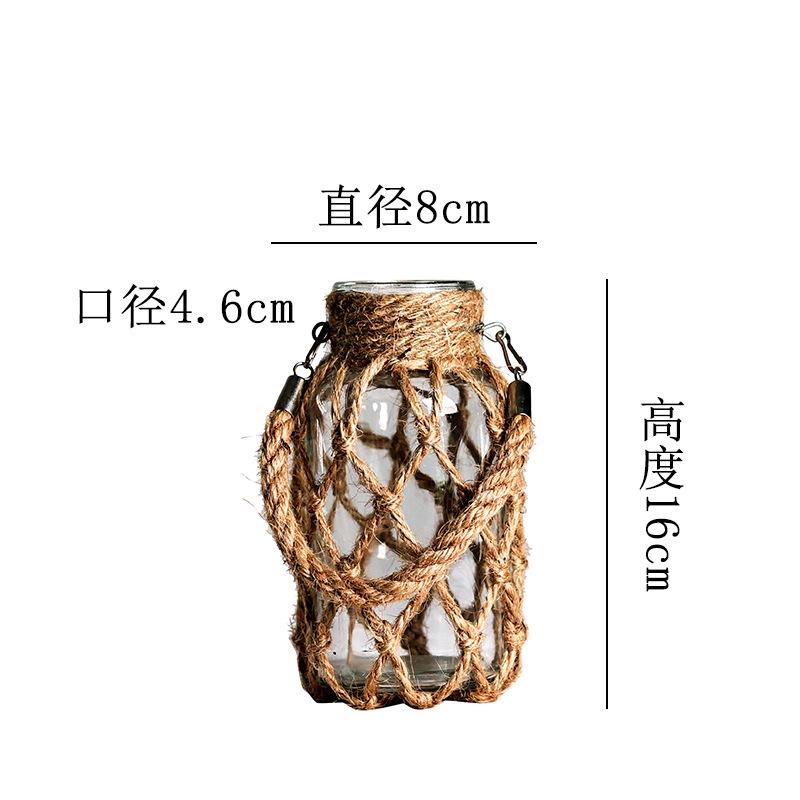 Винтажная ваза для цветов, Креативный плетеный вручную сетчатый карман, Прозрачная стеклянная ваза