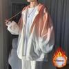 Men's Korean Style Gradient Color Plush Cardigan - Loose, Lazy, Hooded Autumn/Winter Sweater for Couples.