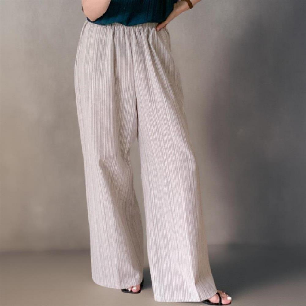 New Arrivals Open Run Women Linen Stripe Wide Pants