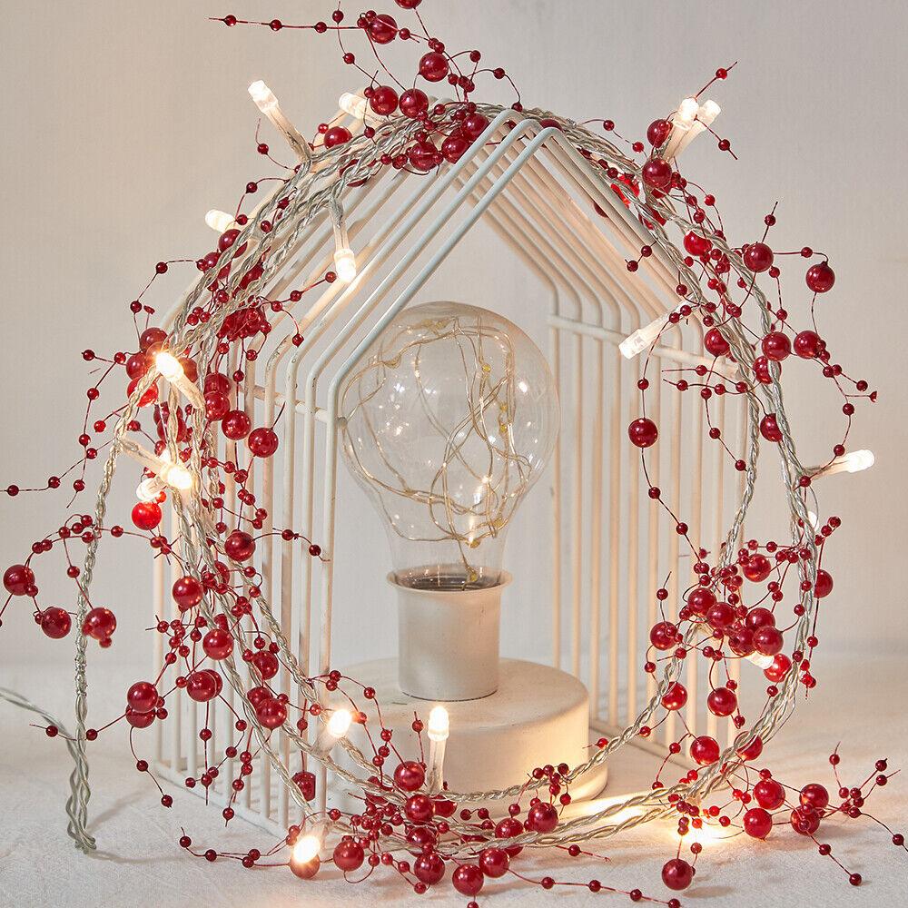 4M 40 светодиодных жемчужных гирлянд для праздничного украшения, рождественские светодиодные сказочные гирлянды, красные бусины, гирлянда, вечеринка, рождественская елка, домашний декор