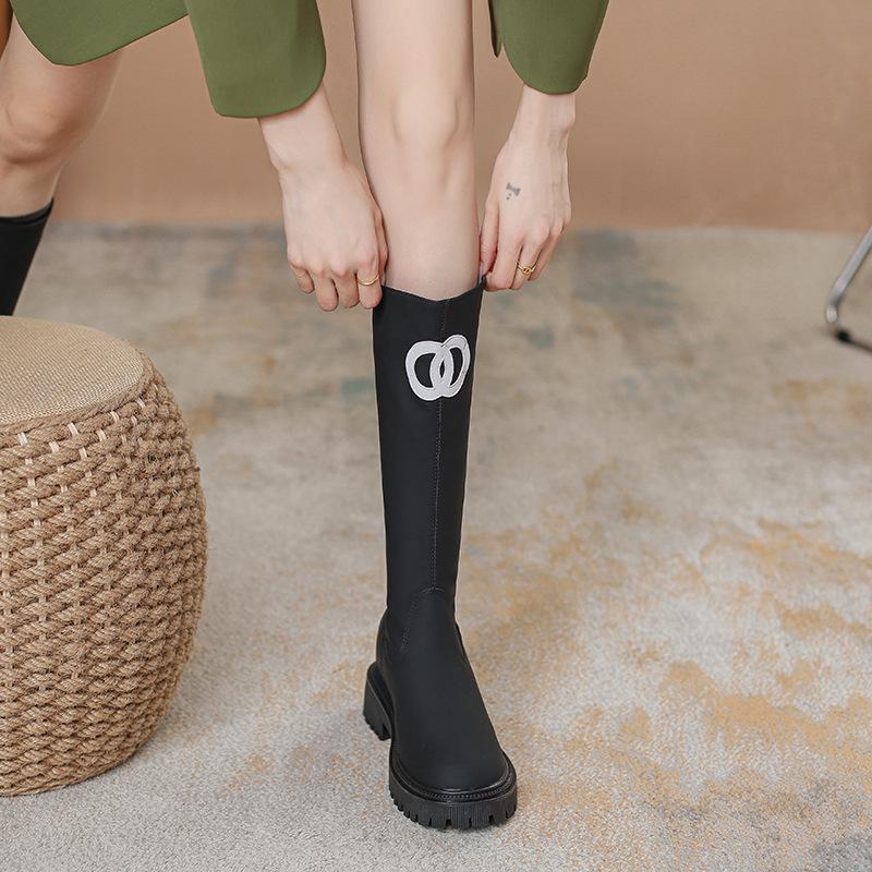 Женские высокие сапоги новая осень и зима средняя голень маленькая толстая подошва внутренняя высота увеличение высокий голенище рыцарские сапоги
