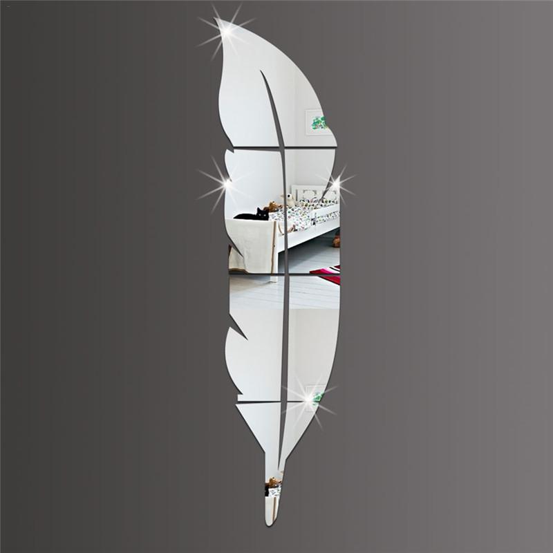 Removable 3D DIY Feather Background Mirror Wall Stickers Decal Art Vinyl Home Room Decor Acrylic Sticker Mural Wall Decoration