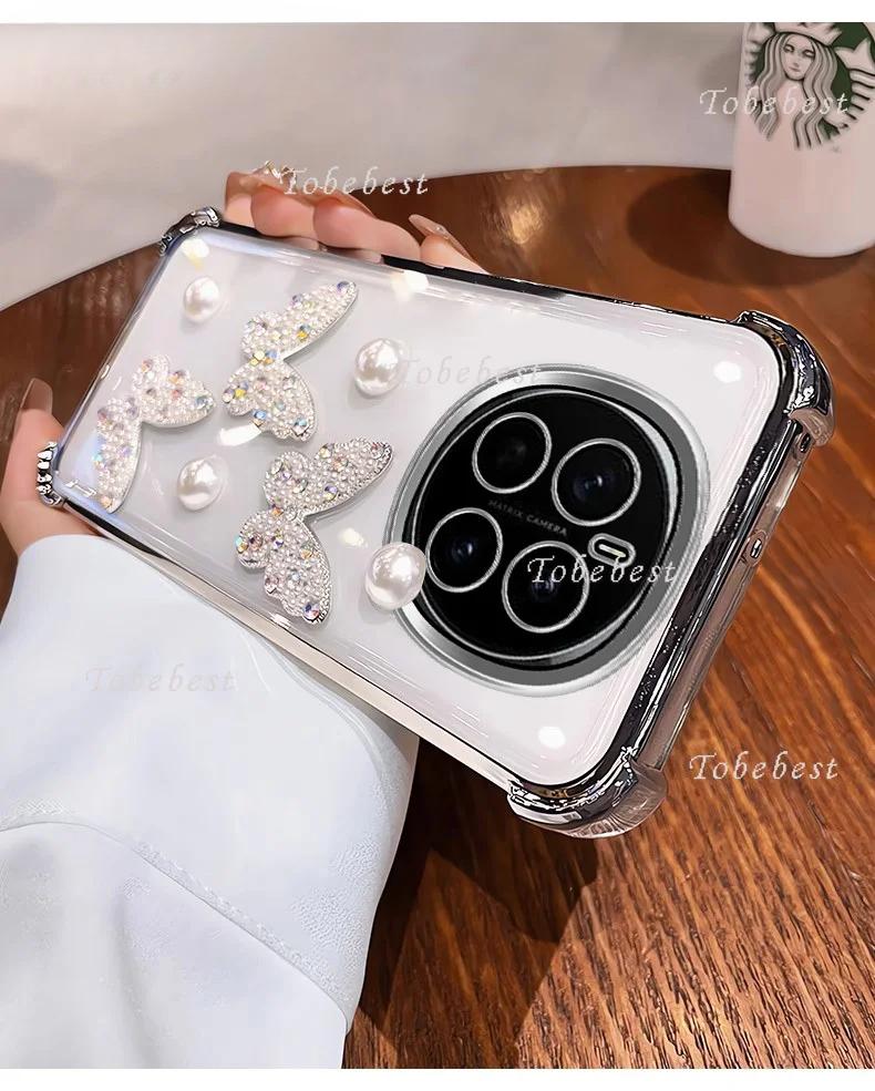 3D Перламутровая Бабочка Ударопрочный Силиконовый Чехол с Гальваническим Покрытием для Huawei Honor Magic 7 Lite 6 5 4 3 Pro Прозрачная Задняя Крышка