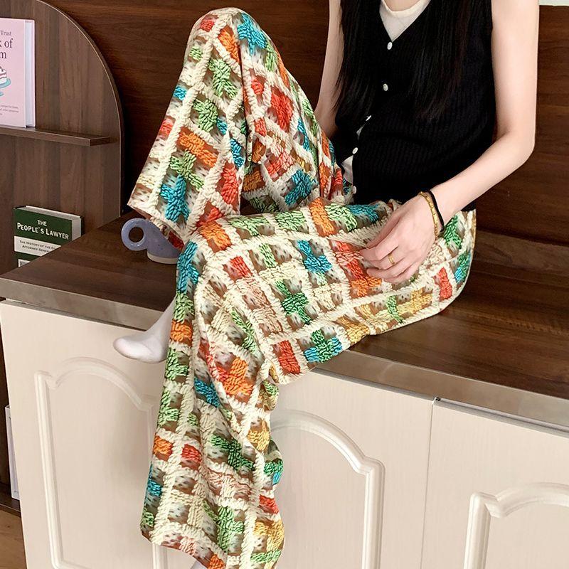 Летние женские хлопково-вискозные мягкие домашние брюки свободного кроя длиной до щиколотки с широкими штанинами и цветочным принтом