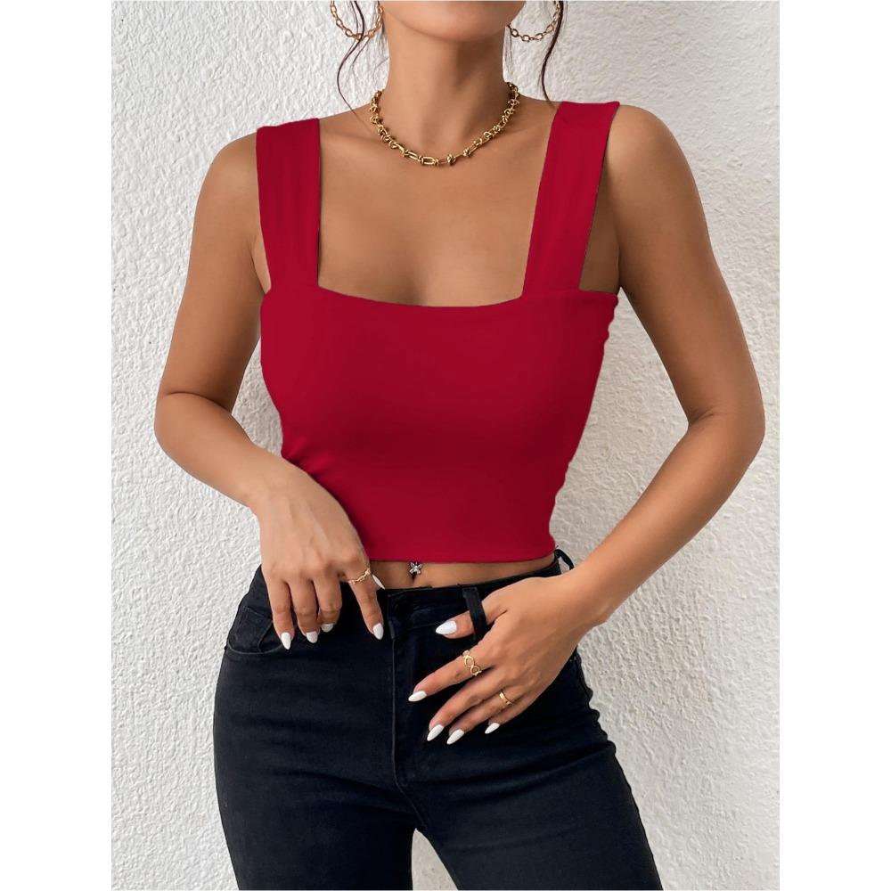 Майка с квадратным вырезом и широкими бретелями, укороченные топы, женские летние майки, сплошной цвет, модная рубашка, женский укороченный жилет без рукавов, одежда Y2K