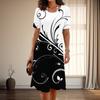 Women's Fashion Graceful Leaf Print Summer Spring Short Sleeve O-Neck Casual Dresses