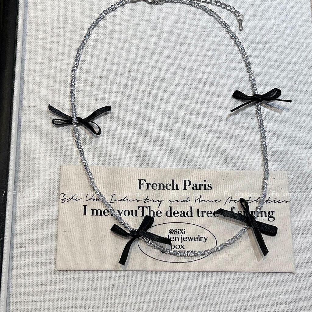 Изысканное ожерелье из хрустальных бусин с бантом из ленты - легкий роскошный стиль из Тондэмуна, Южная Корея