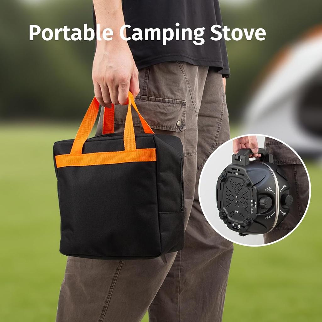 Пропановая походная плита 20 000 БТЕ - 2-конфорочная портативная газовая плита с регулируемым пламенем, пьезоподжигом, сумкой для переноски и шлангом, складная