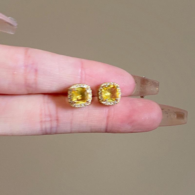 2024 Серьги-пусеты квадратной формы с желтыми бриллиантами из серебра 925 пробы - Новая легкая роскошь, женские украшения высокого класса