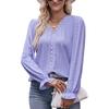 2024 Summer Solid Color T-shirt Hole Lace V-neck Long Sleeve Top Women's Clothing