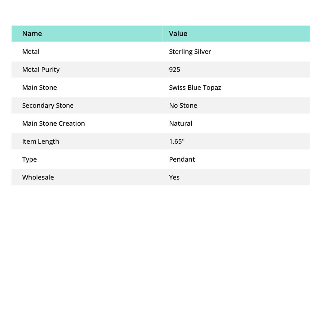 Natural Swiss Blue Topaz Gemstone 925 Sterling Silver Jewelry Pendant 1.65" Q6w54