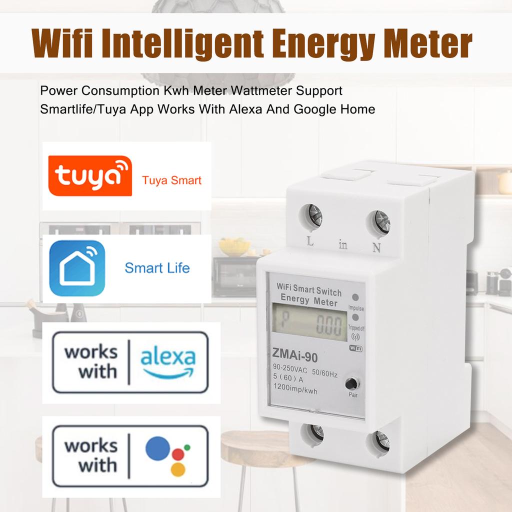 Single-Phase Din Rail Wifi Intelligent Energy Meter Power Consumption Kwh Meter Wattmeter Support SmartlifeCelsius  App Control Compatible with  