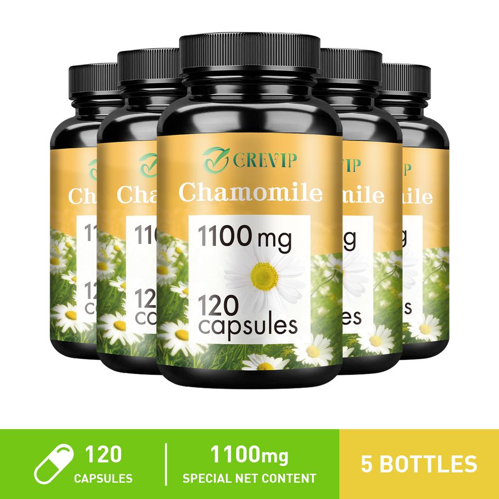 Chamomile extract capsules, natural supplement, 1100 mg per serving, suitable for both men and women.