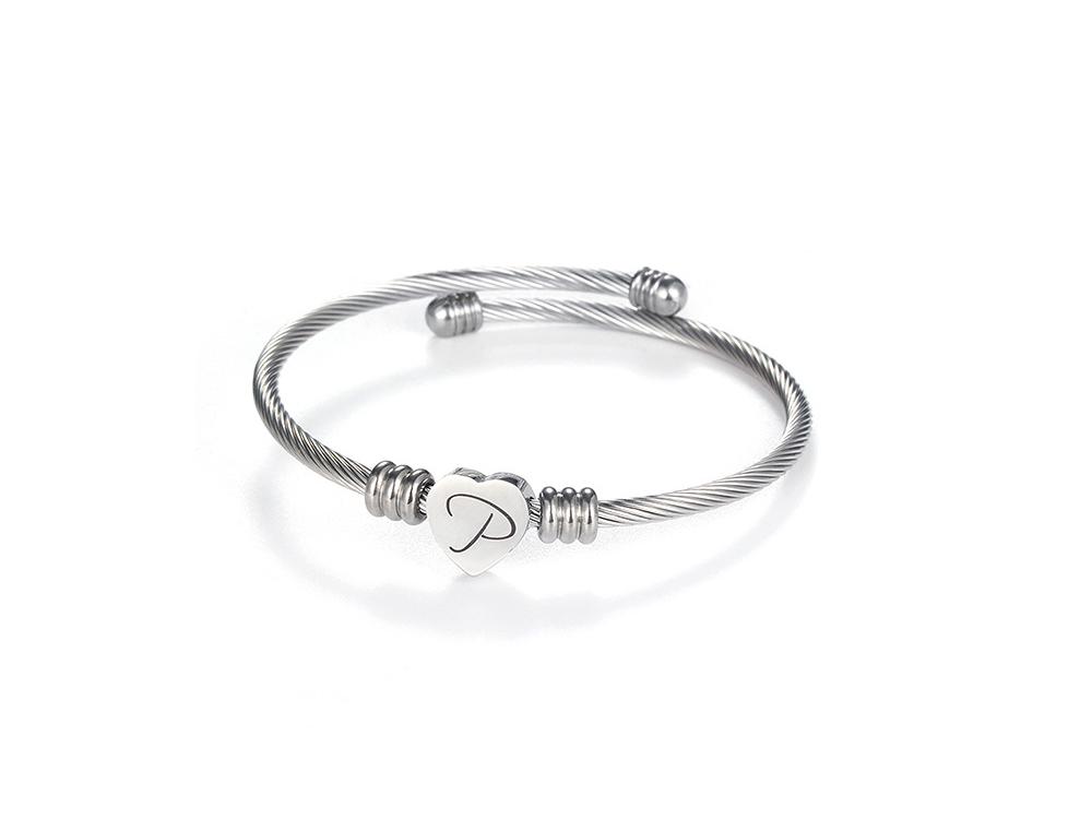 Titanium Steel English Alphabet Heart Bracelet with Simple Design